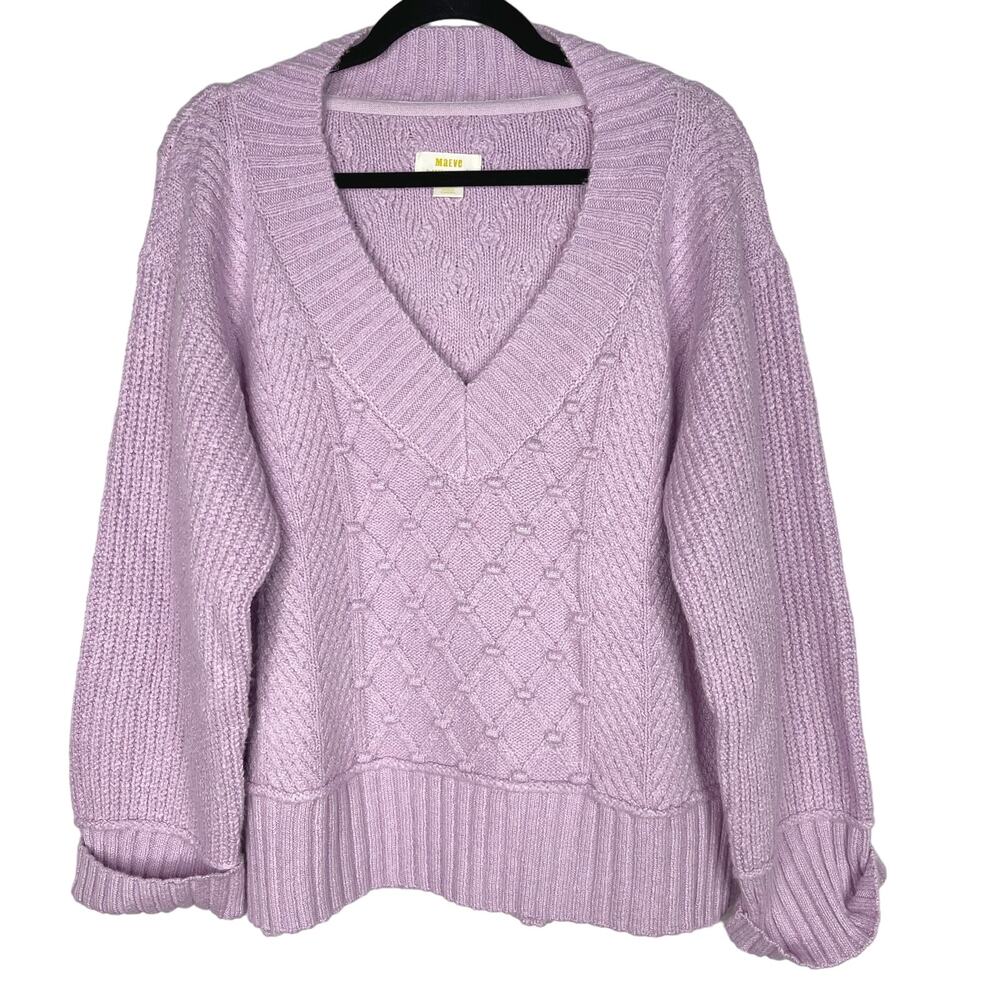 New Anthropologie Maeve Medium Lilac Purple Tillie VNeck Pullover Sweater Cotton